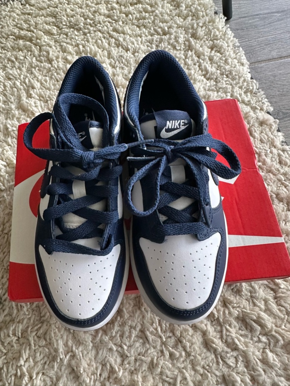 Nike Kids Navy and White Low-Top Sneakers with Classic Swoosh